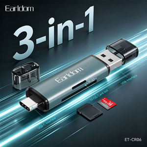Lecteur de cartes Earldom 3 en 1 prend en charge le transfert de données, avec deux emplacements SD/TF. USB·USB-C· Plug and Play - Product Image 4