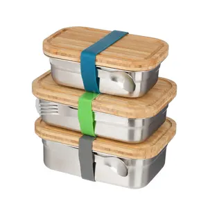 Stainless Steel Lunch Box and Lunch Box 800 / 1200 / 1600 ml - Bamboo Lid Bento Box for Children and Adults