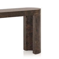 Table console en marbre Emperador foncé, pieds courbés, pierre massif, meuble d'entrée de luxe