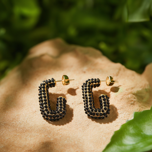 Fashion <b>Stud</b> <b>Earrings</b> 316L Stainless Steel PVD Gold Plating <b>Black</b> Beaded Design For Women - Product Image 3