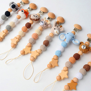 Cuentas de <span class=keywords><strong>Madera</strong></span> Hechas a Mano, Mordedores de Ganchillo, Amigurumi, Cadena para Chupetes de Bebé, Animales, Clip para Chupetes de <span class=keywords><strong>Madera</strong></span>, Juguete Suave, Comida - Product Image 6
