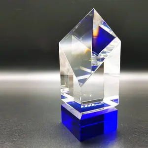 Lembrança De Negócios Personalizada Troféu De Vidro De Cristal De Metal Troféu De Cristal Base De Madeira Áspera