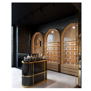 Étagères murales de luxe pour magasin, présentoir de parfums en <span class=keywords><strong>marbre</strong></span> noir brillant avec bande dorée - Product Image 1