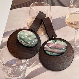Pendientes de madera con incrustaciones de concha, diseño geométrico, joyería de moda para mujer - Product Image 2