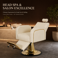 Fauteuil de Barbier Inclinable Crème Blanc en Cuir PU avec Coutures Verticales et Appui-tête Ovale pour Salons de Coiffure et Studios de Soins Capillaires