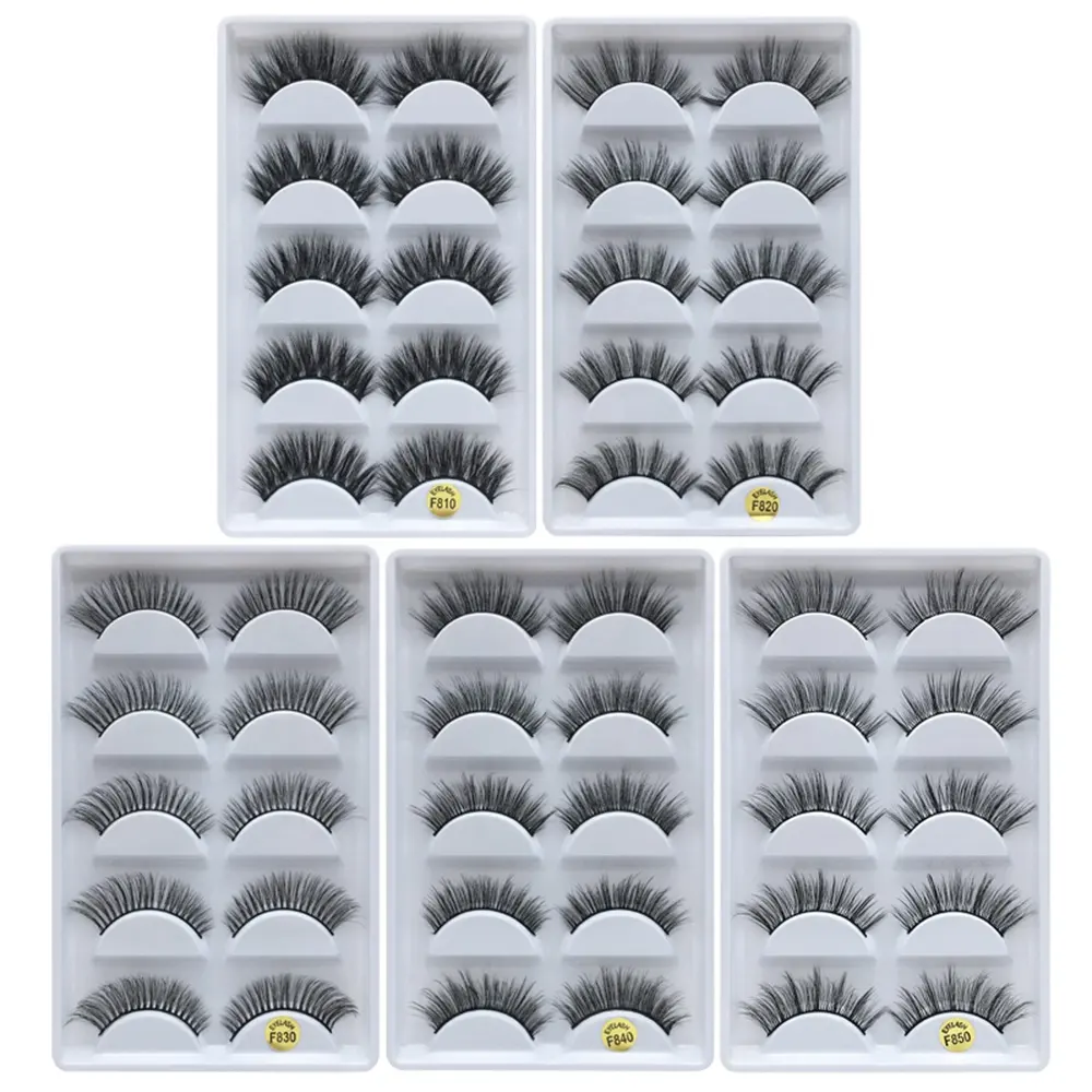 Lot de 5 bandes de vision, faux-cils, emballage personnalisé, 3D, en soie