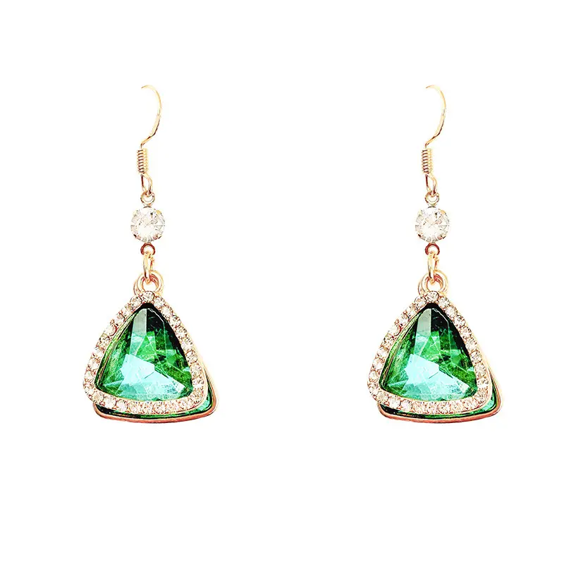 Vintage Zircon Green Crystal Triangle Earrings Versatile Light Luxury Niche Simple Earrings