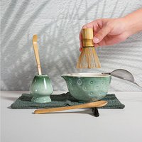 Kit Matcha artisanal Harmony avec glaçure dégradée, Chawan à bec verseur à points en relief, et outils complets pour la préparation du Matcha – Idéal pour un cadeau