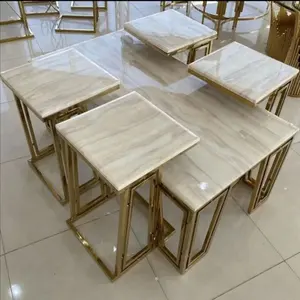 Good quality square marble top coffee table golden steel 1+4 coffee table set for home