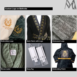 Peignoir de spa d'hôtel blanc, broderie personnalisée du logo, peignoirs en coton éponge velours rayé unisexe/peignoirs côtelés pour hommes et femmes - Product Image 6