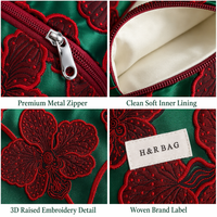 Sac de maquillage personnalisé avec logo vintage, motif floral rouge en jacquard, grande capacité, organiseur de maquillage avec fermeture éclair, rangement de voyage pour les soins de la peau pour femmes