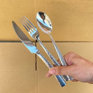 Hammered Texture Cutlery Set 304 Stainless Steel <b>Knife</b> Fork Spoon Durable Tableware For Picnic Adult Use - Product Image 1