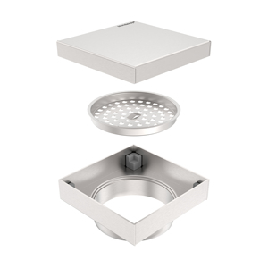 Ống thoát sàn nhà tắm chất lượng cao, hai trong một, hình vuông, thép không gỉ SUS 304, kích thước 10x10cm, màu bạc mờ, đường kính 4 inch - Product Image 3