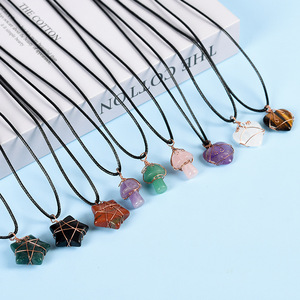 Natural Crystal <strong>Stone</strong> Star, Heart, Mushroom <strong>Jade</strong> Pendant Handmade Wire-wrapped Jewelry - Product Image 3