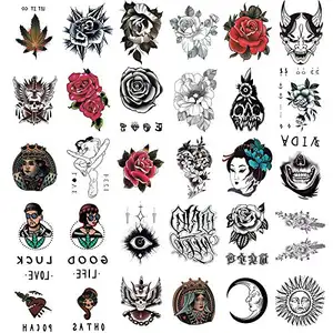 30 Folhas Tatuagens Temporárias para Homens Mulheres Mão Braço Pulso Flor Tatuagem Moda Punk Impermeável Tatuagem Adesivos