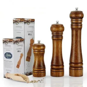 5" 8" 10" Salt and Pepper Grinder Solid Wood Spice Pepper Mill with Strong Adjustable Ceramic Grinder