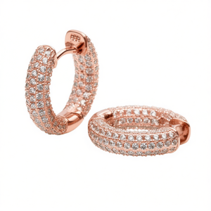 Boucles d'oreilles créoles E573 en or rose pour femme, avec cristaux et strass, bijoux de fête tendance, en alliage micro-incrusté, taille brillant rond - Product Image 1