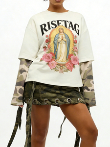 LTD-MTL1009 Clothes Suppliers Chain Custom Logo Graphic Pattern Streetwear Style Camo Sleeve Fake Two Piece Long Sleeve <strong>T</strong>-<strong>Shirts</strong> - Product Image 1