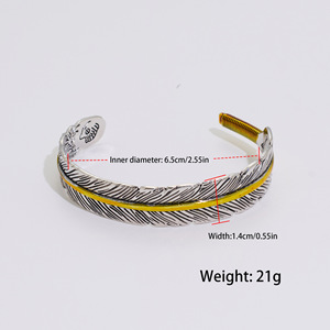 <b>Feather</b> <b>Cuff</b> Bracelet Tibetan Silver Two-Tone Unisex Jewelry - Product Image 4