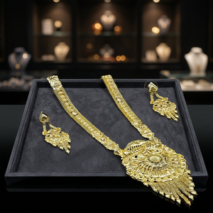 Wholesale Traditional Long Floral Design Micro Gold Plated 14K 18K 24K Fashion Necklaces & Earrings Set Brass Orthodox Wedding - Product Image 4