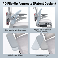 Chaise de bureau ergonomique de direction avec accoudoirs 4D réglables, dossier entièrement en maille, appui-tête réglable, design moderne et base en aluminium