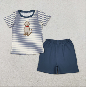 ชุดเสื้อผ้าเด็ก BSSO1745 ลายปักลูกสุนัข ลายทาง เสื้อสีกรมท่า กางเกงขาสั้น ชุดฤดูร้อน - Product Image 4