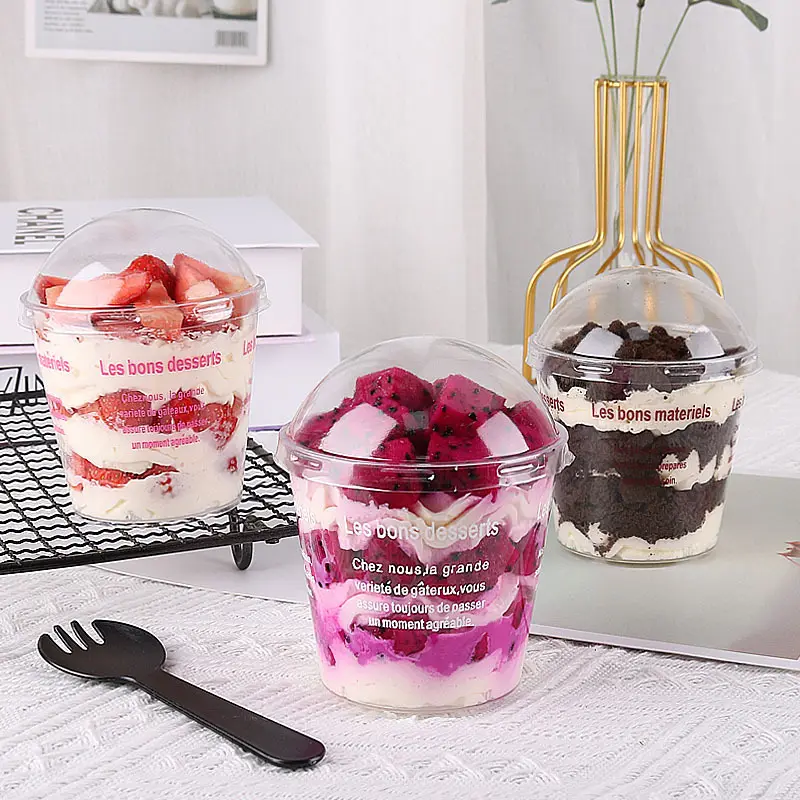 High Quality Thick Hard Disposable Small Clear 250ml Dessert Plastic PS Cups with Lid Ice Cream