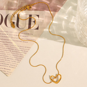 Collar con Colgante en Forma de Corazón, Chapado en Oro de 18K, Cadena Fina Tipo Serpiente, Joyería Fina para Uso Diario de Mujer - Product Image 2