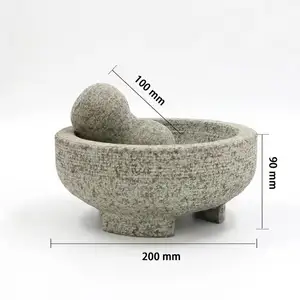 Fábrica de piedra natural herramienta personalizada pimiento 20*9cm reutilización familia movimiento manual granito mortero y mortero