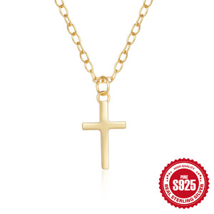 Fine 925 Bijoux En Argent Lisse Croix Pendentif Collier pour Femmes 18K Plaqué Or 925 En Argent Sterling Lien Chaîne Collier - Product Image 5