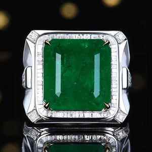 SGARIT luxury gemstone Jewelry 15.59ct Natural <b>emerald</b> <b>ring</b> for <b>man</b> 18k gold 145pc0.763ct Natural diamond GUILD+NGTC certificate - Product Image 2