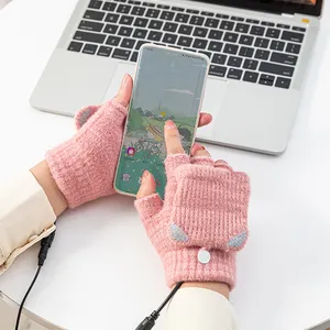 Dr.watm Winter Thermal USB Heating Gloves Half Finger Plush Mittens Hands Warm Typing Gloves