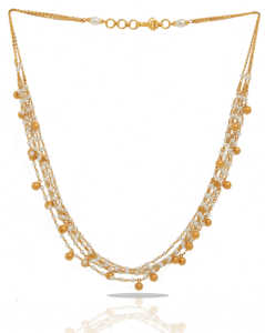 Elegante collar de perlas de varias capas chapado en oro con cuentas doradas colgantes, joyería tradicional india para mujeres. - Product Image 3