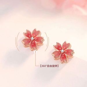 Peach Blossom <b>Stud</b> <b>Earrings</b> for Women Cubic Zirconia <b>Earring</b> Rotating 925 Sterling Silver Needle Spinning Flower <b>Stud</b> <b>Earrings</b> - Product Image 2