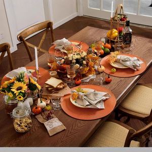 Plastic PP <b>Table</b> Mat American Style Home Use 38cm Diameter Heat Insulation Degradable Woven Coaster Set - Product Image 4