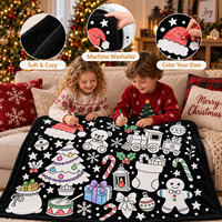 Couverture à colorier tendance avec motif de dessin animé de Noël, 24 marqueurs acryliques, couverture à colorier DIY pour canapé, chambre à coucher, maison, détente