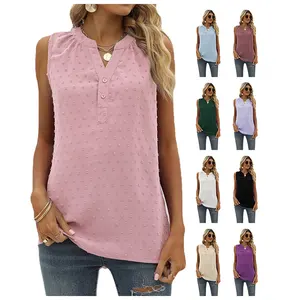 Women's blouses & shirts Summer new solid color chiffon shirt loose V-neck jacquard sleeveless vest plus size women's blouses
