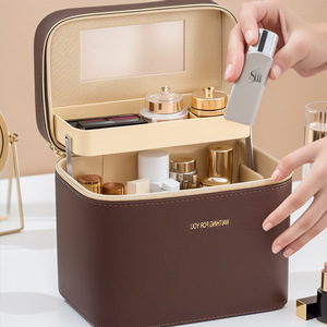 GREENSIDE Boîte de rangement pour cosmétiques Ins haut de gamme Organisateur de <span class=keywords><strong>maquillage</strong></span> en cuir portable grande capacité pour femmes Super populaire - Product Image 2