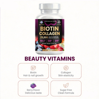 Gummies de biotine et collagène sans sucre 25000mcg pour cheveux, peau et ongles, saveur baies, sans OGM, sans gluten, marque privée OEM