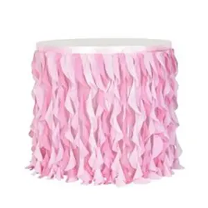 Roze Gras Polyester Fancy Tule Party Curly Wilg Satijn Bruiloft Bruids Decoratie Tafelrok