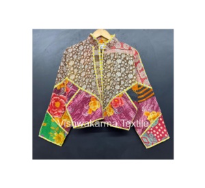 Reversible <b>Quilted</b> Vintage Kantha Short Jacket Handmade Eco-Friendly Finished Turtleneck Women Pure Cotton Knitted Autumn Winter - Product Image 6