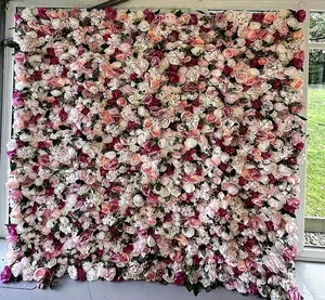 3d Tissu Roulé Hortensia Panneaux Floraux en Soie Toile de Fond Fleur Rose Artificielle Pour Salon Mur Décoration Mariage