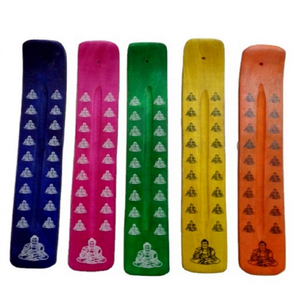 Brûleur d'encens en bois aromatique imprimé Bouddha avec motifs variés pour encens indien, utilisation toute saison - Product Image 1