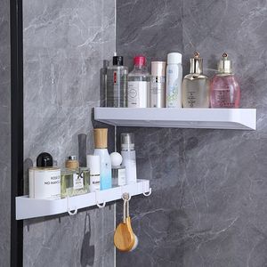 Japanese Style Wall Mounted Bathroom Shelf White 40cm No Drill Storage Rack With Hooks For <b>Kitchen</b> And Bathroom Use - Product Image 2