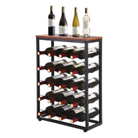 Porte-bouteilles à vin moderne en métal noir à 5 niveaux avec plateau supérieur en bois résistant à la rouille pour la maison, les restaurants et les bars