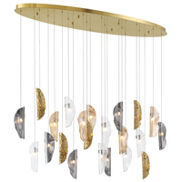 Lustre ovale en laiton brossé de luxe avec verre artisanal et cuivre forgé, éclairage moderne, lustre moderne