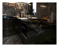 Panneau de porte d'armoire de cuisine modulaire noire haute brillance en forme de L Mdf de luxe personnalisé pour la maison