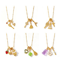 Collier DIY multi-breloques en acier inoxydable plaqué or 18 carats avec pendentifs ours, voilier, badminton, bijoux empilables