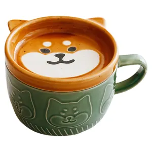 Cartoon Cat Keramische Mok Met Deksel Ontbijt Melk Koffie Cup Keramische Espresso Water Cups Persoonlijkheidscadeau Tumbler Cup