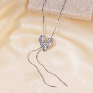 Fashion Simple Draw Design Lava Heart Sweater <b>Chain</b> Silver <b>Titanium</b> Steel Non-fade Jewelry Heart Necklace Wholesale - Product Image 1
